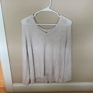 AE Cream Zipper Back V Neck Sweater